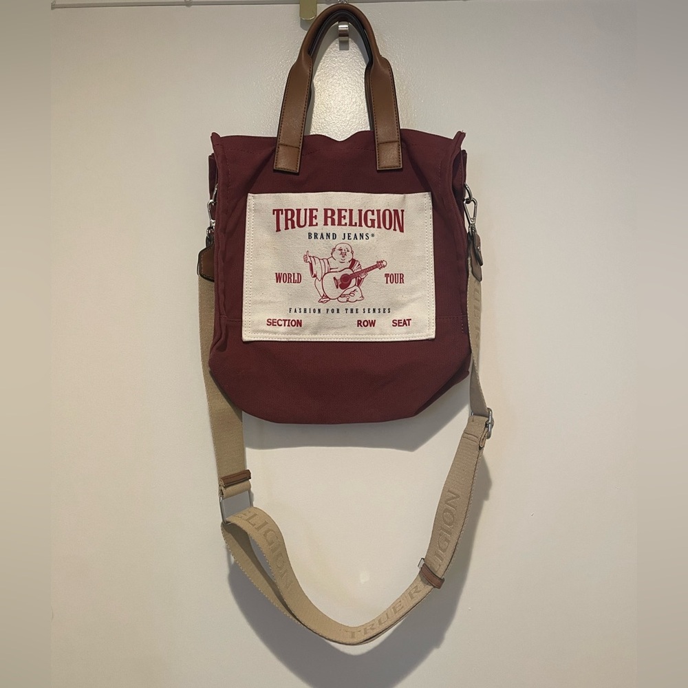 True Religion Red and Brown Tote Bag Unisex VGUC